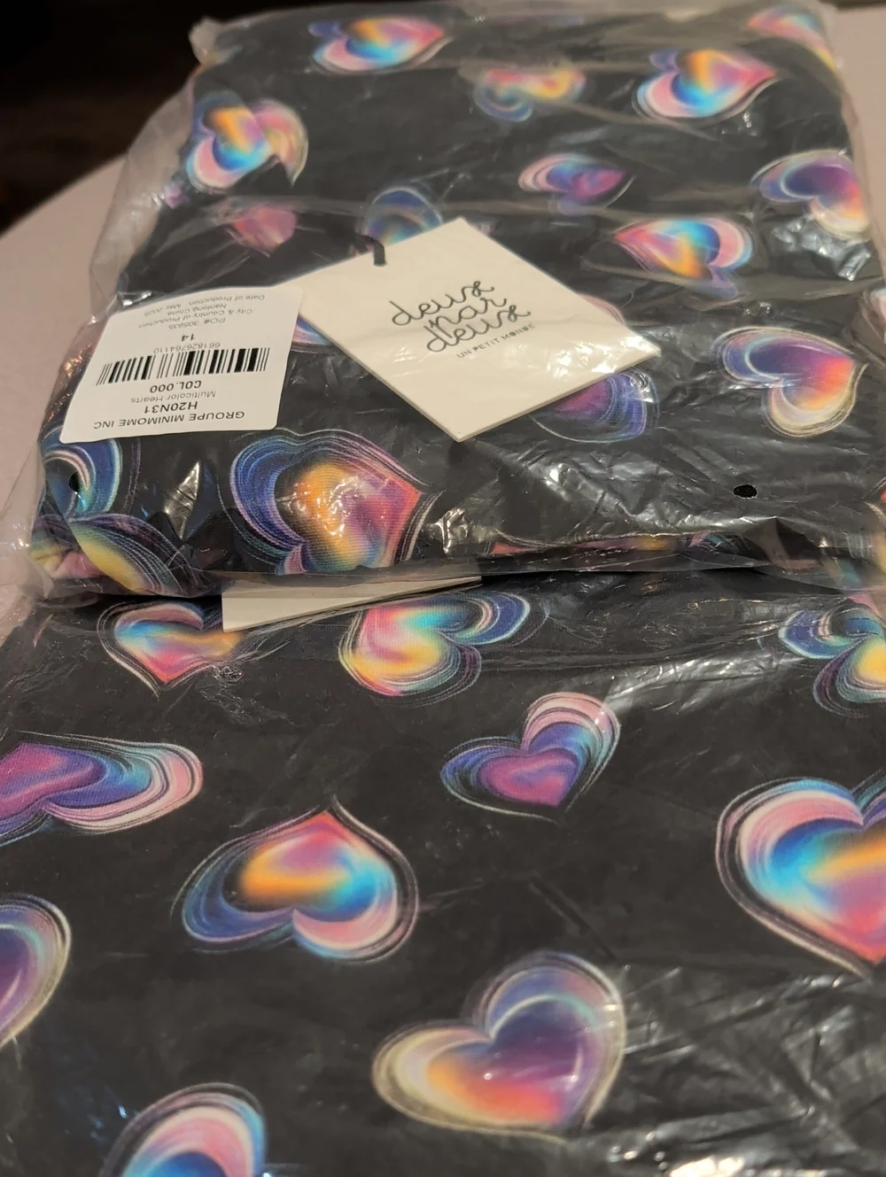 deux par deux Black Hoodie & Bottoms with Rainbow Hearts is cozy & cheerful! NWT